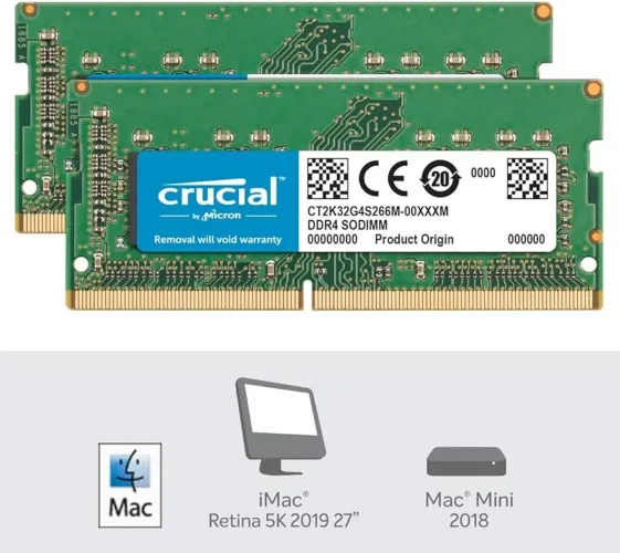 Crucial RAM 64GB Kit (2x32GB) DDR4 2666MHz CL19 Memory for Mac CT2K32G4S266M