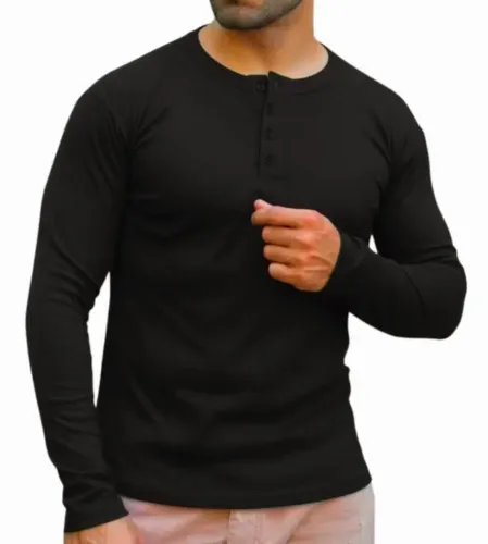 Camisas Longa Henley Preta P M G GG 
