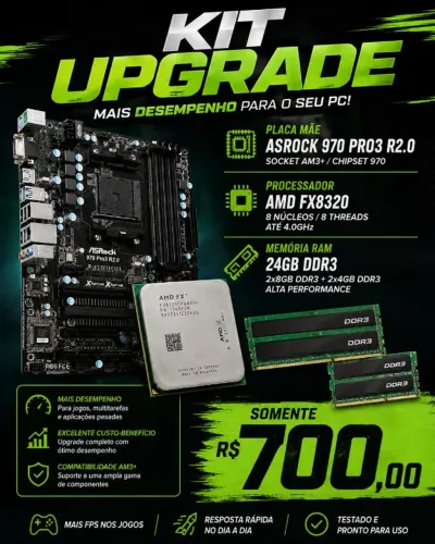 Kit Upgrade Placa Mãe Asrock 970 Pro3 R.2 + processador AMD FX 8320 + 24gb de memória ram