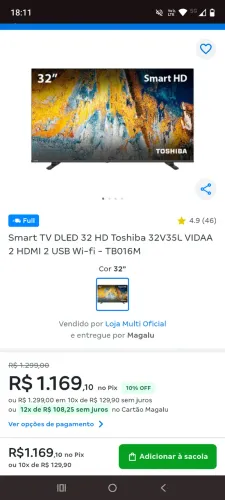 Televisão Toshiba 32 polegadas 