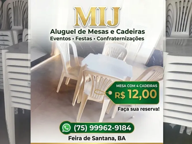 Aluguel de cadeiras e mesas novas!