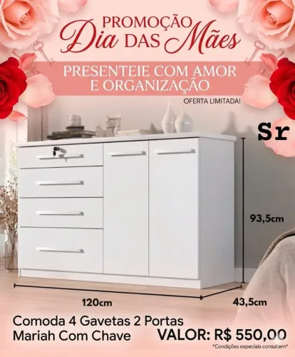CÔMODA 4 GAVETAS 2 PORTAS MARIAH COM CHAVE