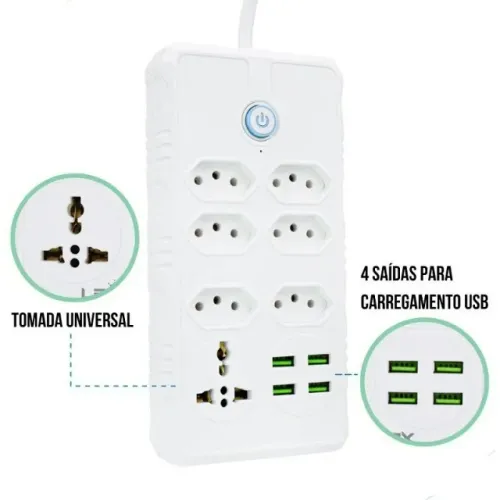 Filtro de Linha 6 Tomadas 5 Metros de Cabo Bivolt 