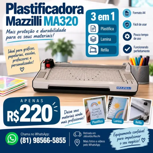 Plastificadora Mazzilli MA320 3 em 1 ? R$ 220