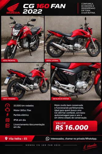 Honda CG 160 Fan 2022 - Vermelha