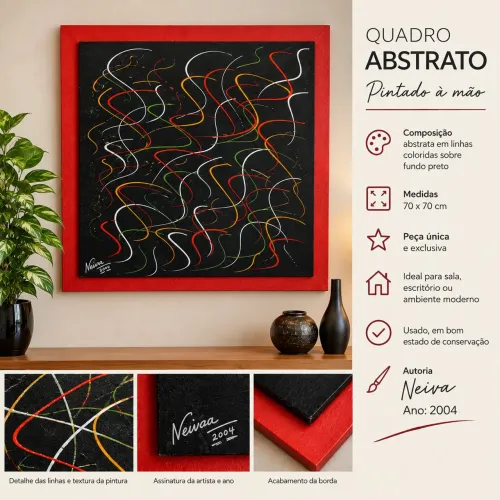 QUADRO ABSTRATO ARTESANAL - 70×70 cm