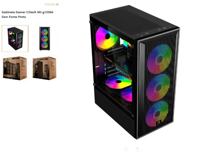Gabinete Gamer C3tech Mt-g120bk Sem Fonte Preto