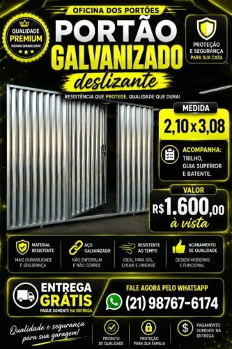 Portão de aço galvanizado completo com social 