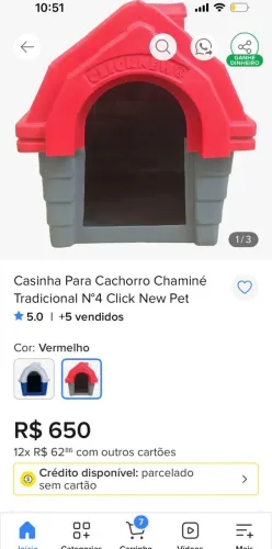 Casinha de cachorro Chaminé CLICK NEW N.4 Vermelha