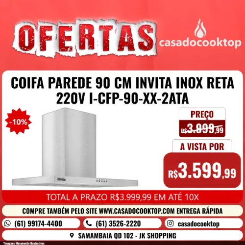 COIFA PAREDE 90 CM INVITA INOX RETA 220V I-CFP-90-XX-2ATA