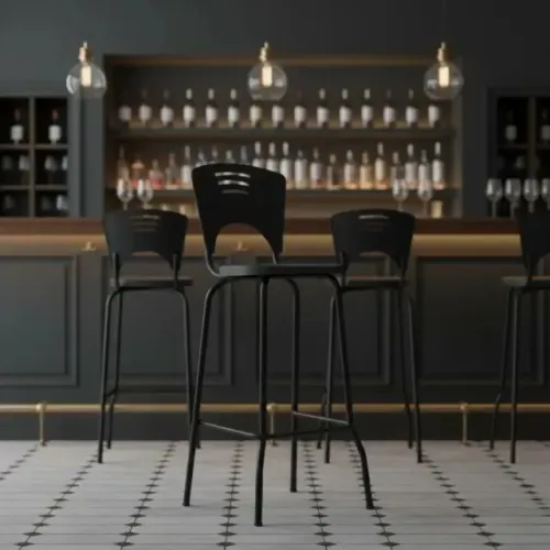 Banqueta Alta Fixa Preta Design Moderno para Cozinhas e Bares 34103