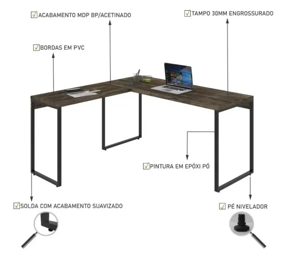 Mesa em L 1,50 x 1,50