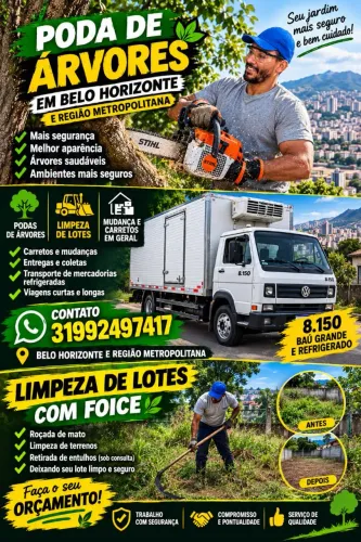 Podas de árvores, limpeza de lotes , mudança e carretos