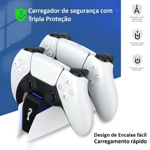 Suporte Base PS5 Slim/Fat Dock Carregador 2 Controles Com Led Ps5