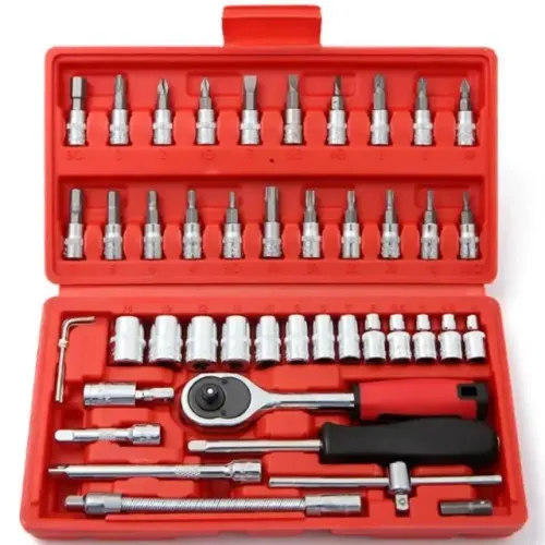 kit Chaves Ferramentas Catraca Reversivel Soquetes 46 Peças com Maleta