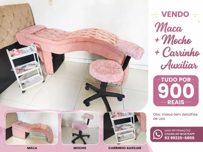 Vendo maca + mocho + carrinho auxiliar com rodinhas