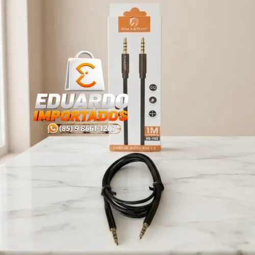 Cabo de Áudio Auxiliar P3 x P3 3.5mm Revestimento de Tecido, Liga de Alumínio+OFC