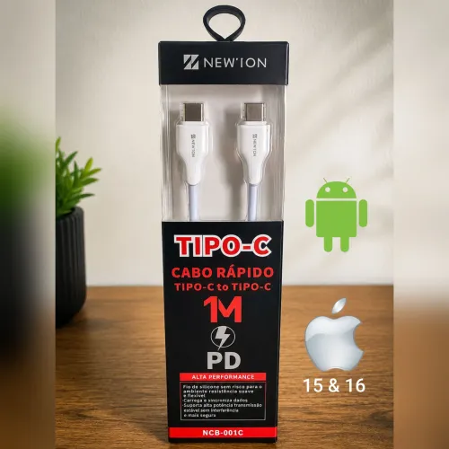 Cabo usb tipo C para tipo C - 65W PD - Carregamento Rápido Samsung iPhone Xiaomi Moto