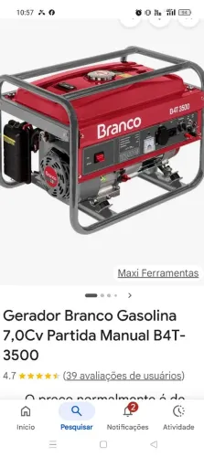 Gerador Branco Gasolina 7,0Cv Partida Manual B4T-3500