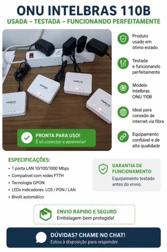 Kit com 15 ONU Intelbras 110B GPON Usada - Testada, Funcionando Perfeitamente