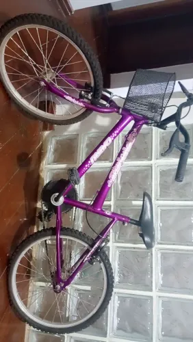 Bicicleta aro 20 na cor roxa e com cestinha. Linda e barata!