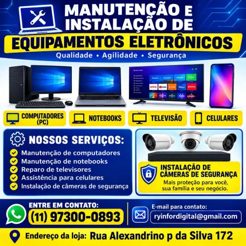 Manutenção, computador, notebook, celular e instalações de câmeras de segurança