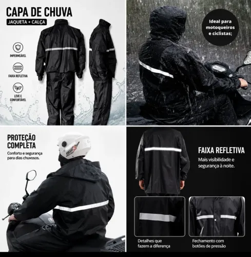 kit Capa De Chuva Roupa Para Motoqueiros Ciclistas Impermeável Calça Jaqueta C/ Capuz