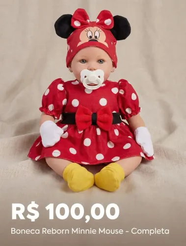 Bebê Reborn Minnie Vestido Luxo Completa