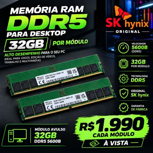 Memoria ram ddr5 32gb ddr5 5600b sk hynix original com garantia