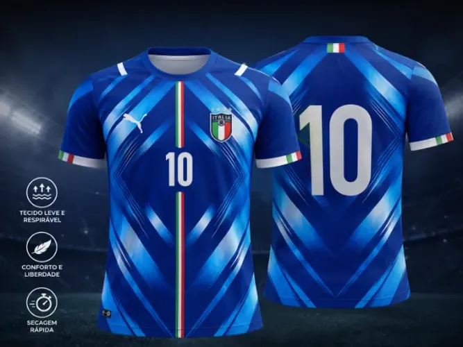 Camisa Itália Puma Azul N°10 | Tecido Dry Fit Para Futebol