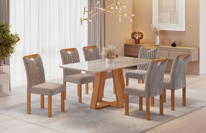 Mesa de Jantar Madri Cell Móveis com 06 cadeiras - Entrega Imediata;