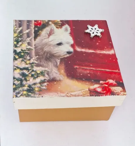 caixinha natal mdf decoupage west terrier cachorro