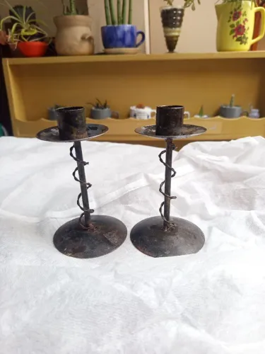 Par Porta Vela Rústico De Ferro Forjado - Decoração Vintage