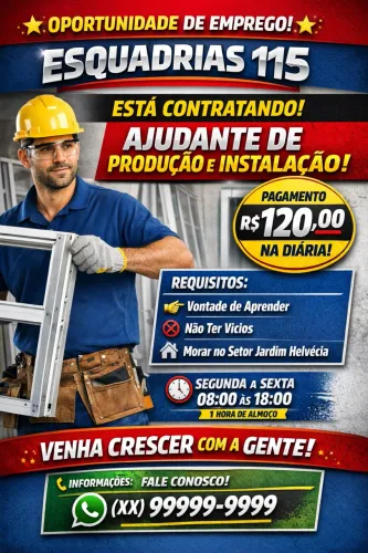 Vaga para diárias, SOMENTE PRA QUEM QUER TRABALHAR!