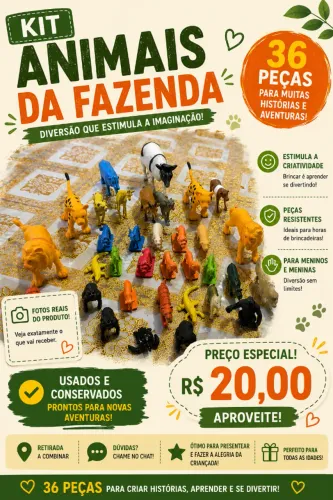 Kit 36 Animais de Brinquedo Miniaturas Usados