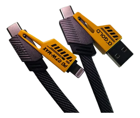 Cabo Carregador Turbo 65W A'Gold 4 em 1 USB/USB-C Preto 1m