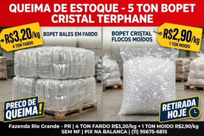 BOPET Cristal Transparente - Fardos e Flocos Moídos