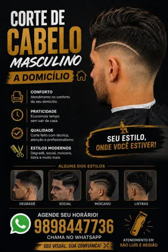 Corte de cabelo a domicílio, no conforto de sua casa.