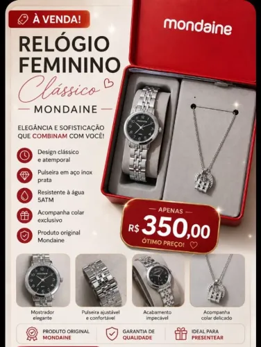 Relógio feminino + pulseira Mondaine