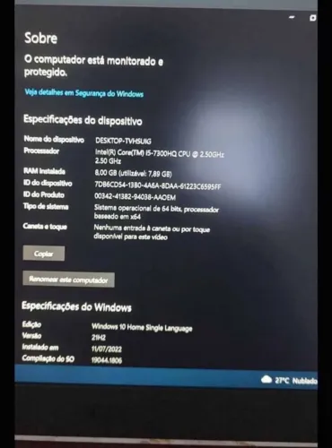 Notebook i5 7ª Geração / GTX 1050 4GB / 500GB SSD - Leia a descrição
