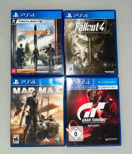 Kit de Quatro jogos Mad Max,Grand turismo,Fallout 4 e The Division 2