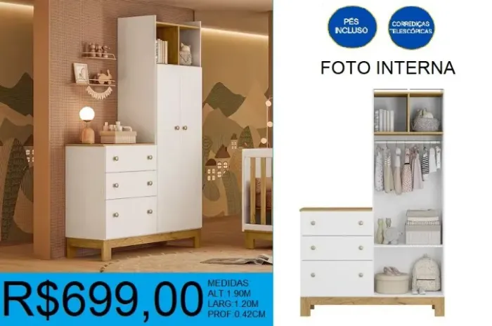 Guarda roupa com comoda lateral embutida - Parcele em até 12x sem juros
