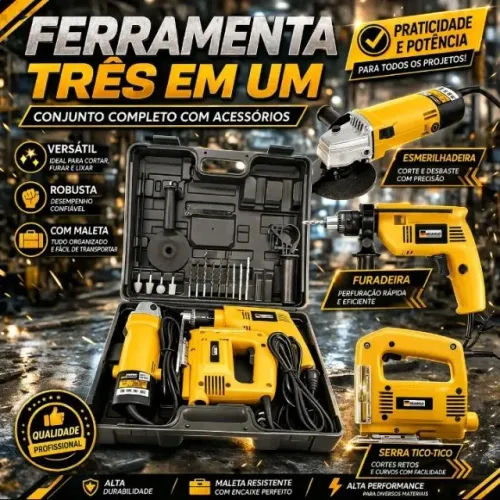 Conjunto de Ferramentas Huahuo Profissional - Furadeira e Esmerilhadeira