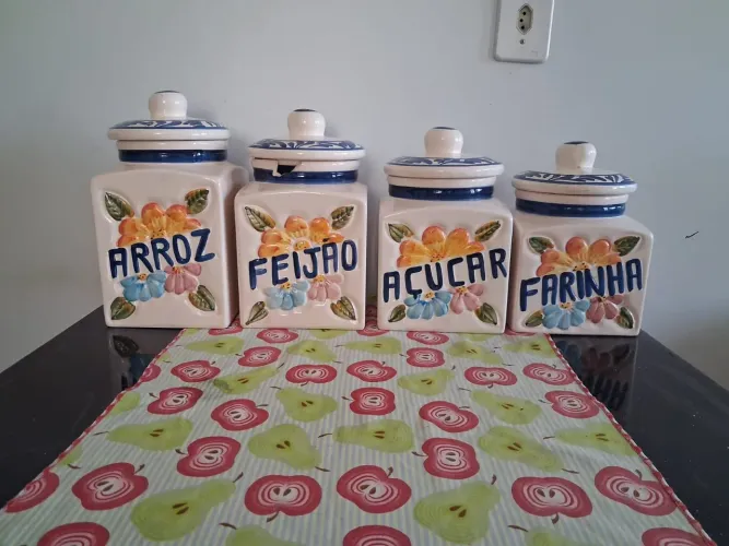 Jogo de potes Mantimentos Cerâmica antiga Vintage - 4 Peças