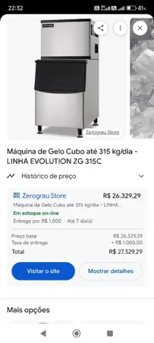 Máquina gelo 315 kg zero grau