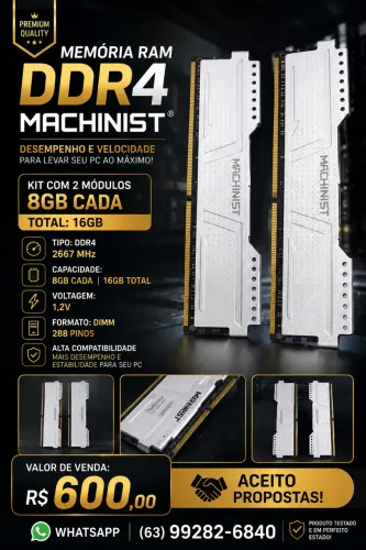  Memória Ram DDR4 2x 8gb Machinist 2666mhz