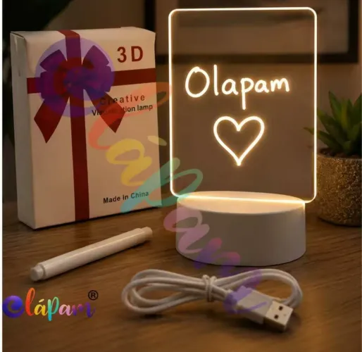 Decoração Luminária Led 3D Acrílica Para Escrever Mensagens, Recados e Desenhos