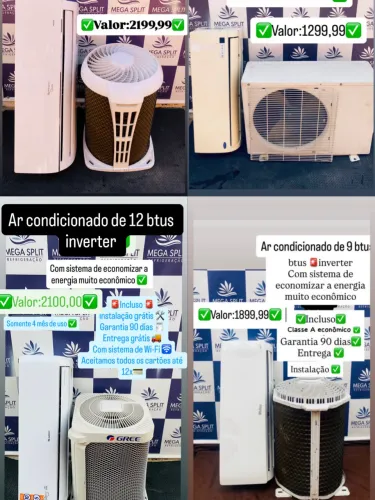 Ar condicionado de 12 btus 9 btus incluso instalação/ entrega/ garantia