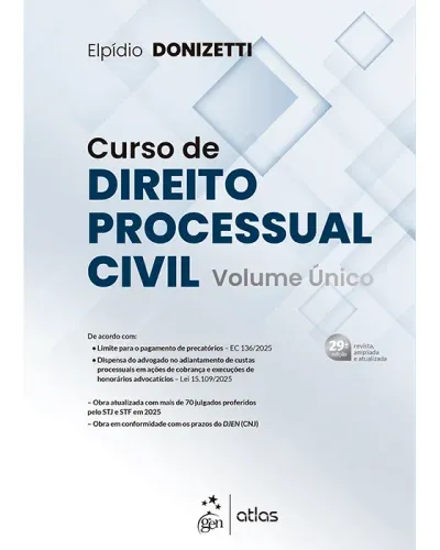Livro: curso de direito processual civil - donizetti - vol. único - 29ª edição - 06.03.202