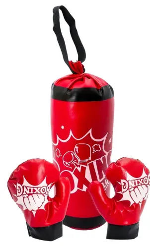 Kit Boxe Infantil Saco de Pancadas e Luvas - Vermelho/idade: 3 a 6 anos/Tam.aprox.20x45cm